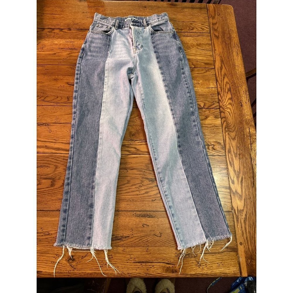 Pacsun Vintage Icon Jeans Blue Two Tone Block Frayed 90s Y2K Women 25 High Rise